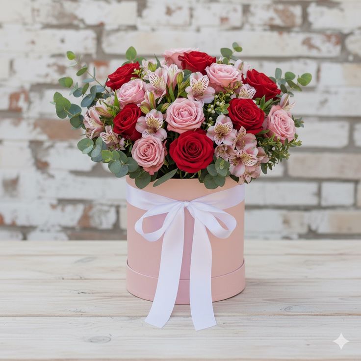 Pink hat box with red and pink roses